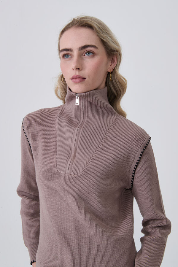 SWEATER ZIPPY TAUPE / MINK / VISON image number null