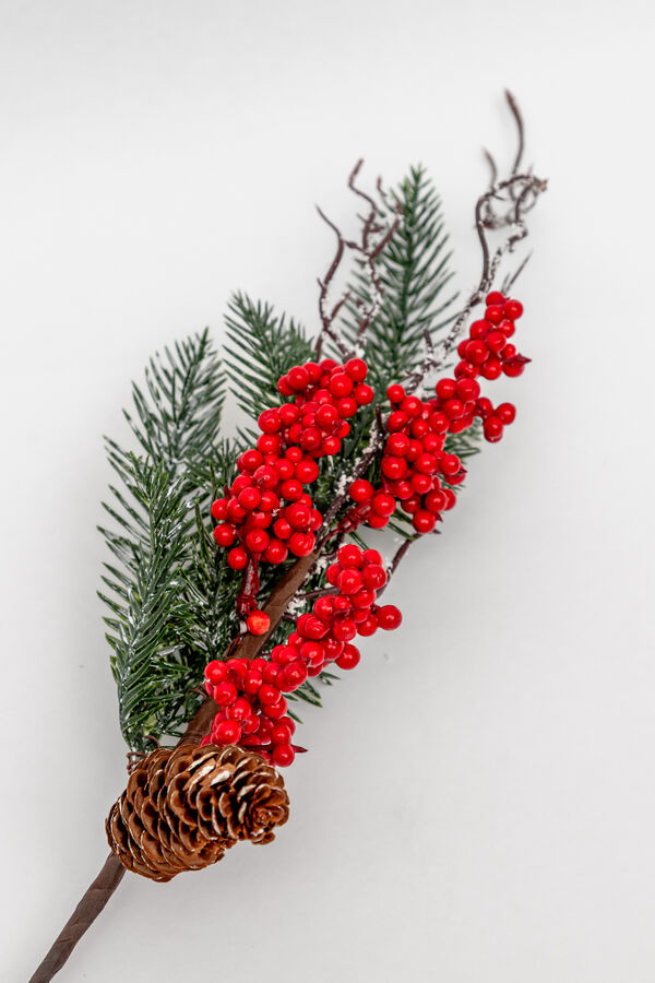 Deco Navidad Rama Racimo Flores y Pi&ntilde;as COLOR UNICO image number null