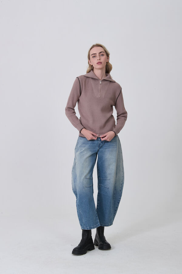 SWEATER ZIPPY TAUPE / MINK / VISON image number null