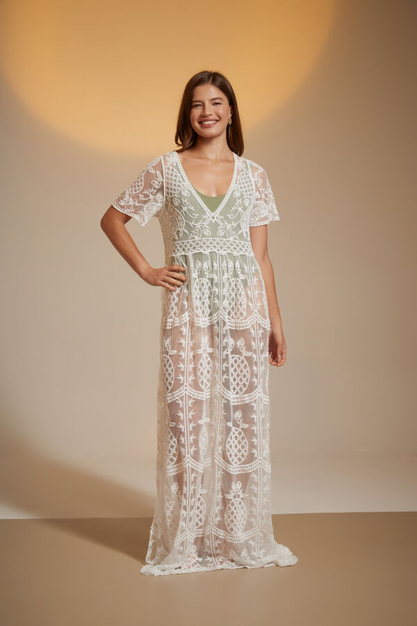VESTIDO MITAN MARFIL  / OFF WHITE image number null