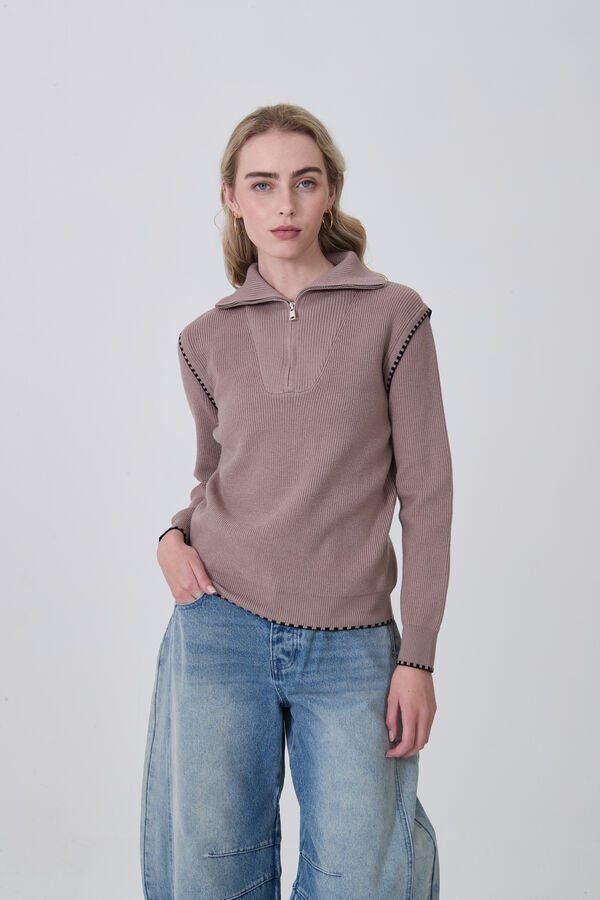 SWEATER ZIPPY TAUPE / MINK / VISON image number null