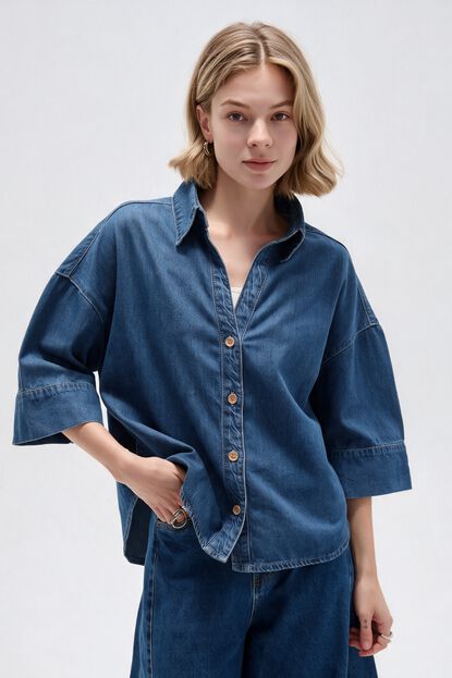 CAMISA ZALO 70607 AZUL MEDIO image number null