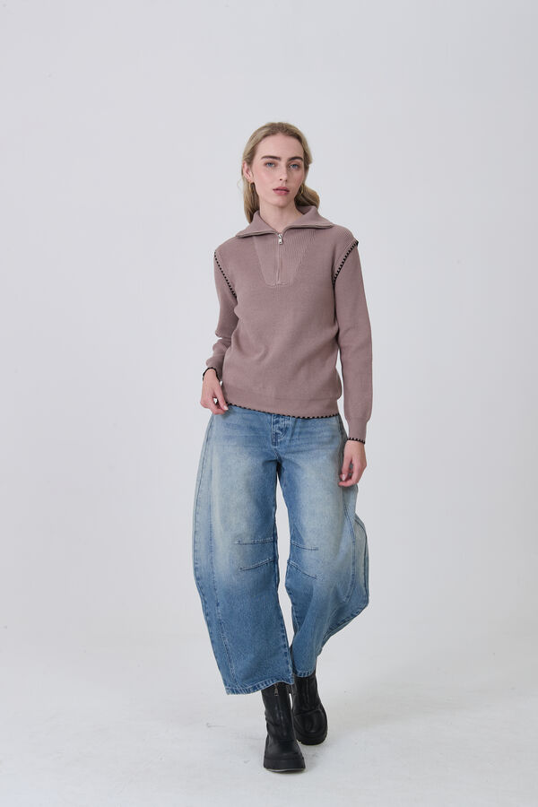 SWEATER ZIPPY TAUPE / MINK / VISON image number null