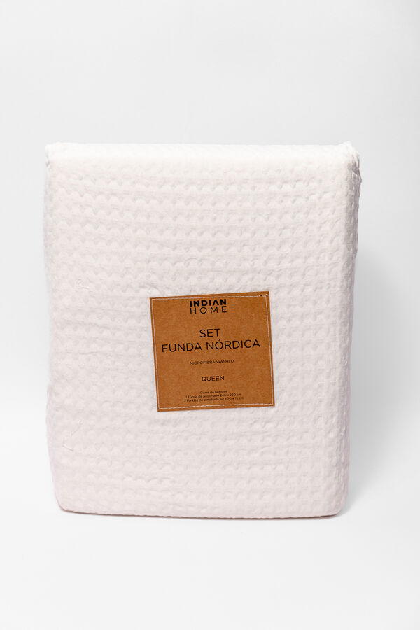 Funda N&oacute;rdica 2 Plazas Queen Microfibra WASHED BLANCO image number null
