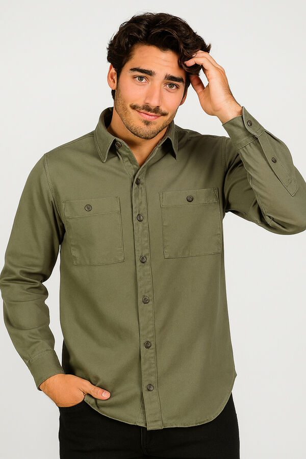 CAMISA DENIN VERDE OLIVA OSCURO image number null
