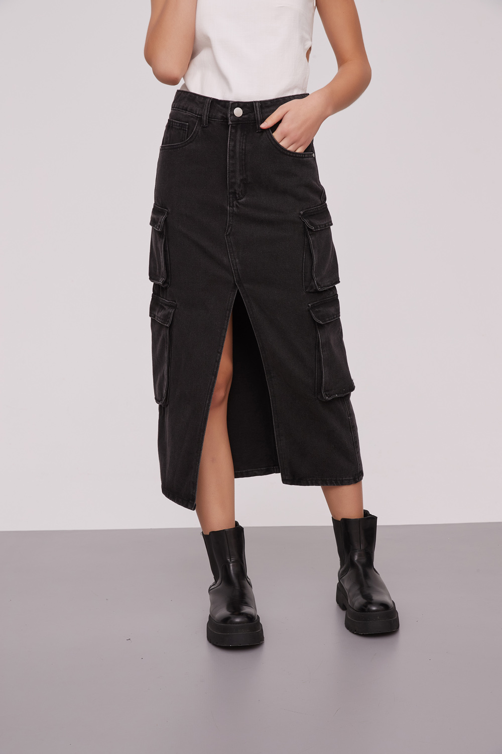 FALDA JUATUA GRIS OSCURO