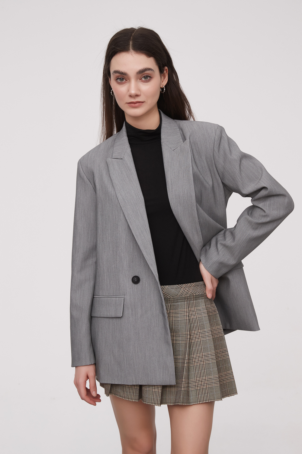 BLAZER DASAR GRIS MELANGE MEDIO